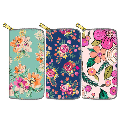 新款花朵PU長款拉鏈錢包 花卉印花定制引領日用品時尚潮流